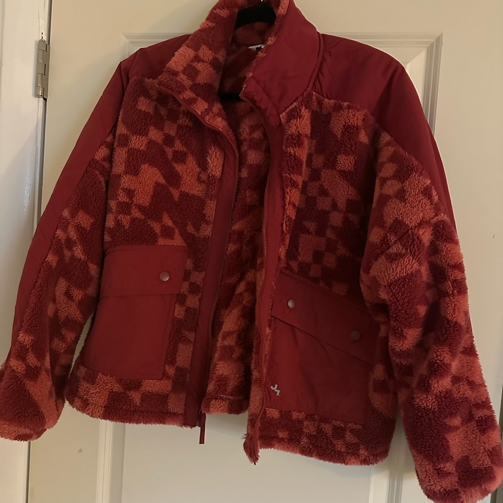 JoyLab Red and Orange Teddy Jacket